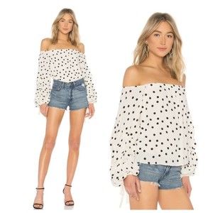 LOVERS + FRIENDS Revolve Women Small Emery Blouse Top Polka Dot Ivory Black